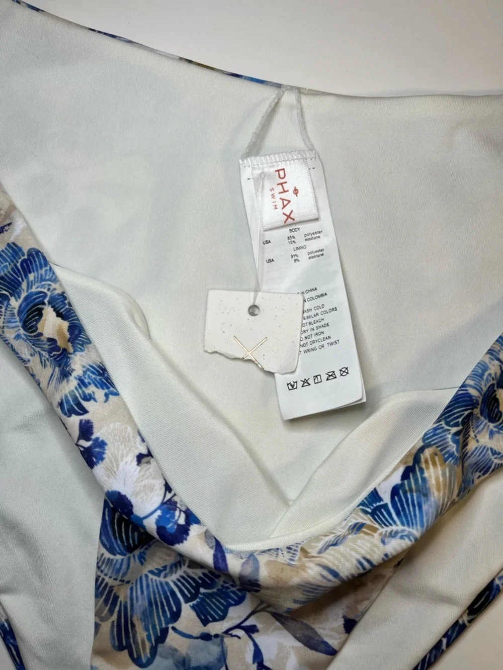 NWT Phax Floral Blue V-Front High Leg Bikini Bottom, size Large